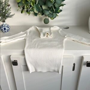 White Ribbed Knit Sweater